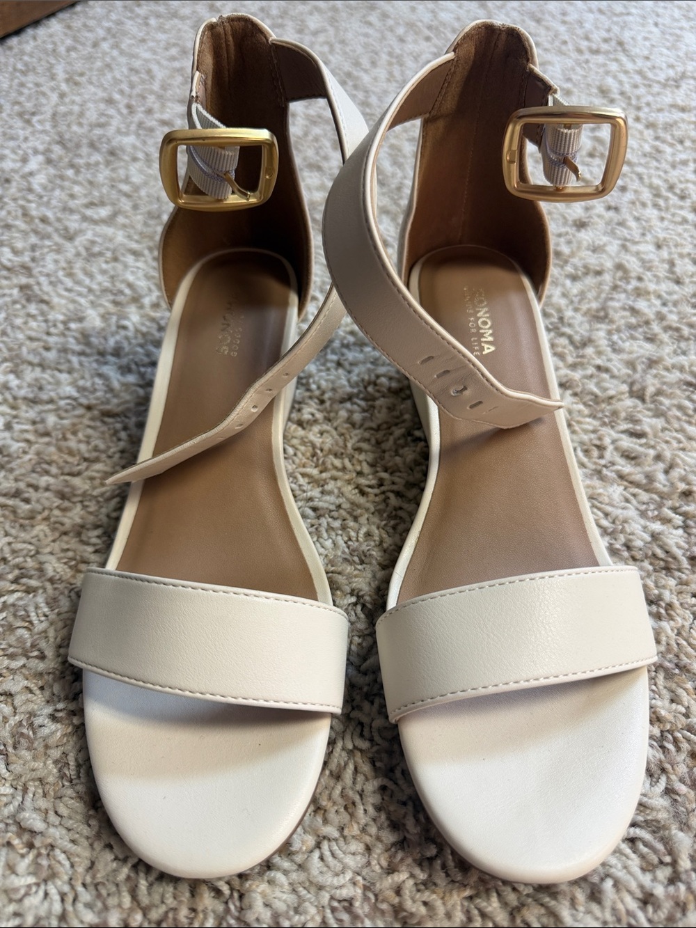 Sonoma Cream Ankle-Strap Sandals with Gold Buckle